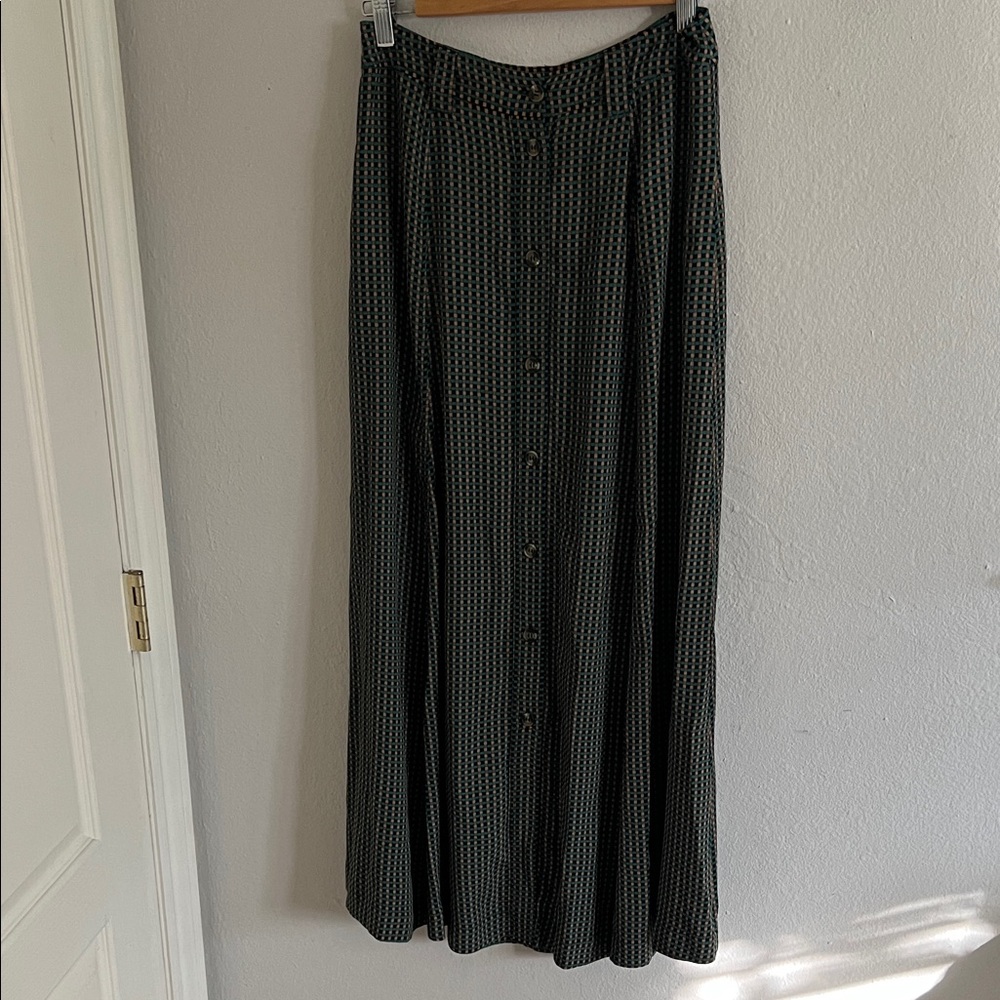 Ganni Black Green Check Button-Front Maxi Skirt size 36 - Picture 2 of 9